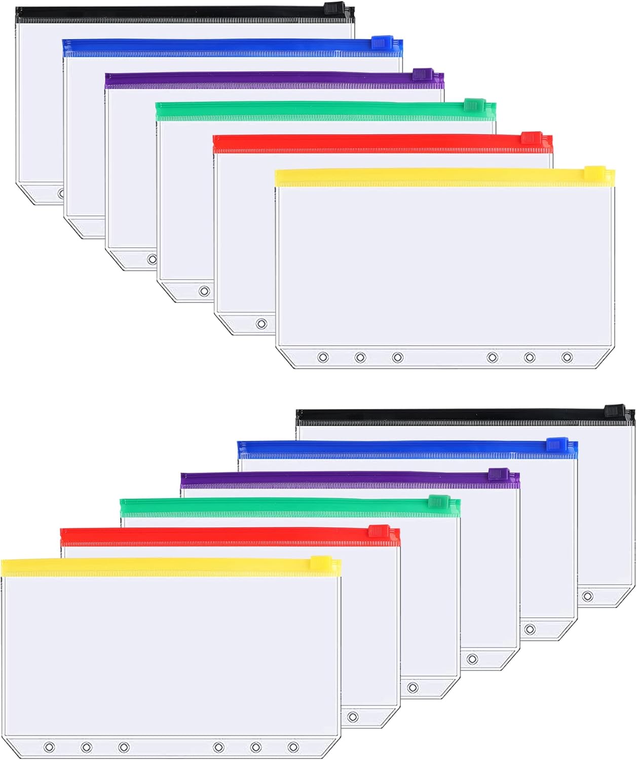 Sobres de efectivo para carpeta A6, bolsa de plástico con cremallera para presupuestos con 6 agujeros, bolsillos transparentes con cremallera