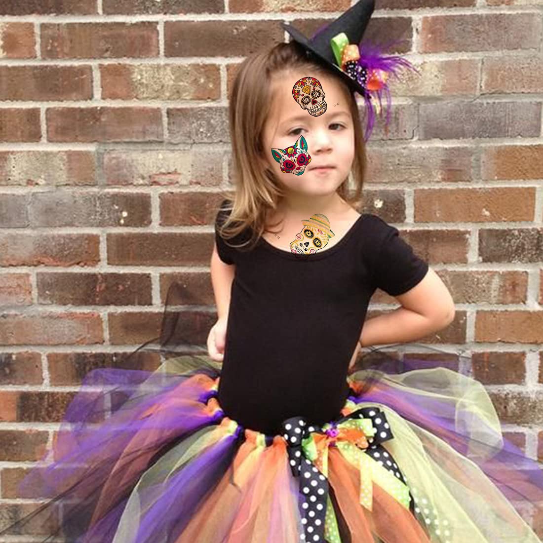 Ooopsiun Tatuajes del Día de los Muertos de Calavera de Azúcar para Niños  40 hojas de calcomanías de calavera de Halloween para niños y niñas,
