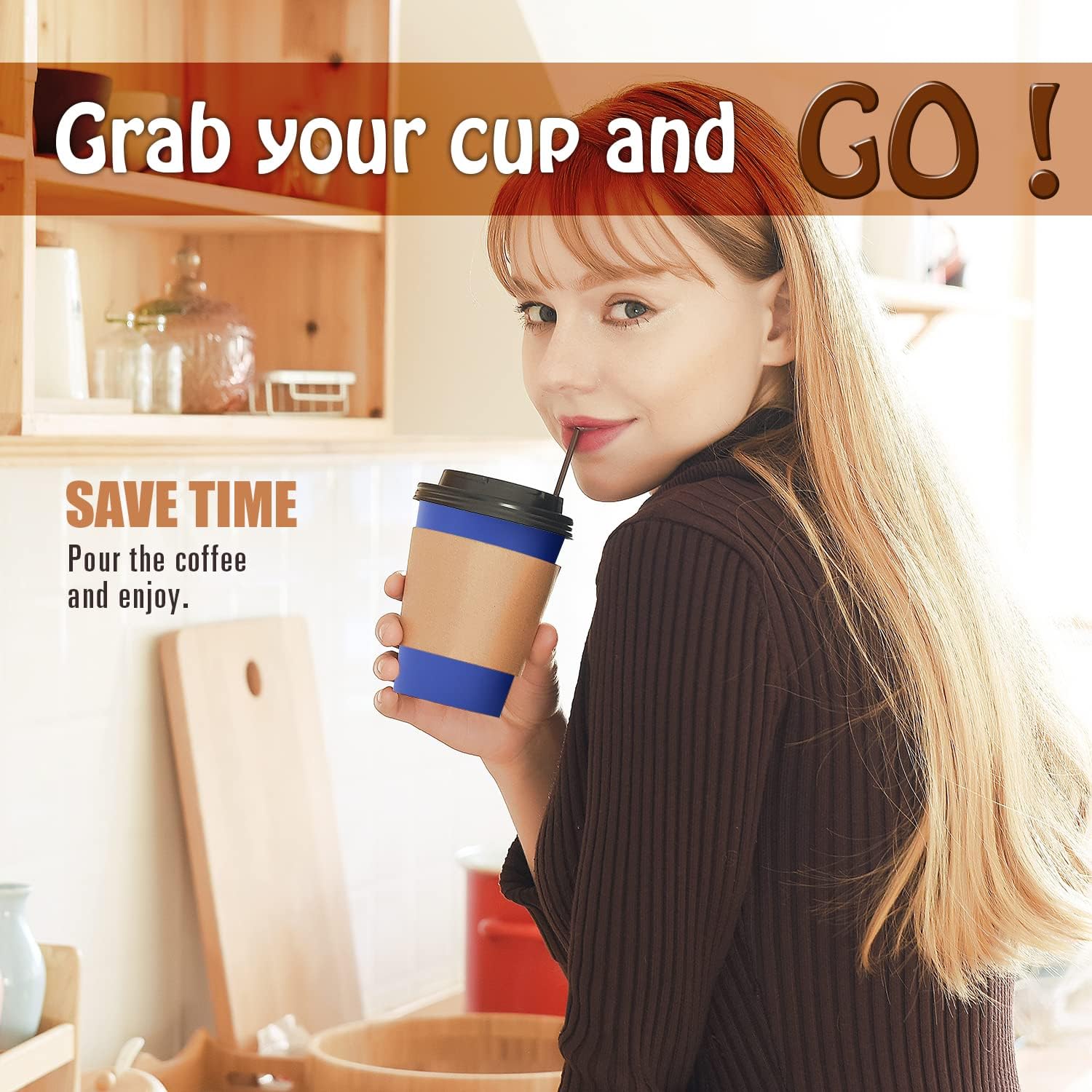 To Go – Tazas de papel de 12 onzas, paquete de 120 vasos desechables con tapas, mangas, popotes, bebidas calientesfrías para agua, jugo, café o té,