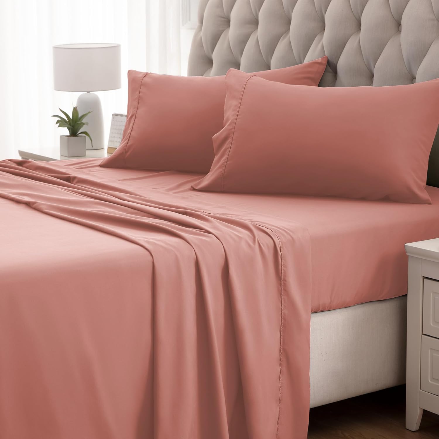 Sleep Zone – Juego de sábanas suaves y frescas de 4 piezas sábana bajera, encimera y fundas de almohada, no se arrugan ni se decoloran, bolsillo