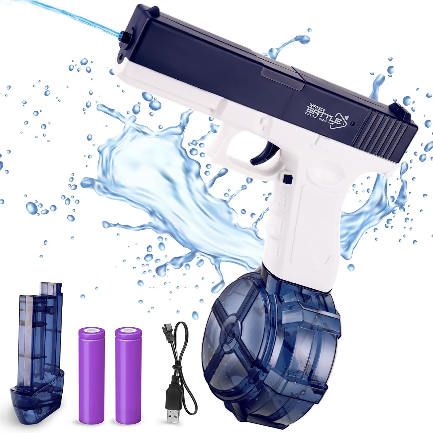 EYKOOW Pistola de agua eléctrica, pistolas de chorro automáticas recargables de 450 CC + 60 CC con 2 tanques de agua, 2 baterías, pulverización de