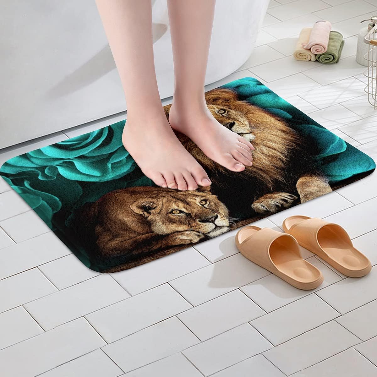 Erosebridal Alfombra de baño turquesa y rosa verde azulado para mujeres y hombres, felpudos de animales salvajes, felpudos de piel de gato grande,