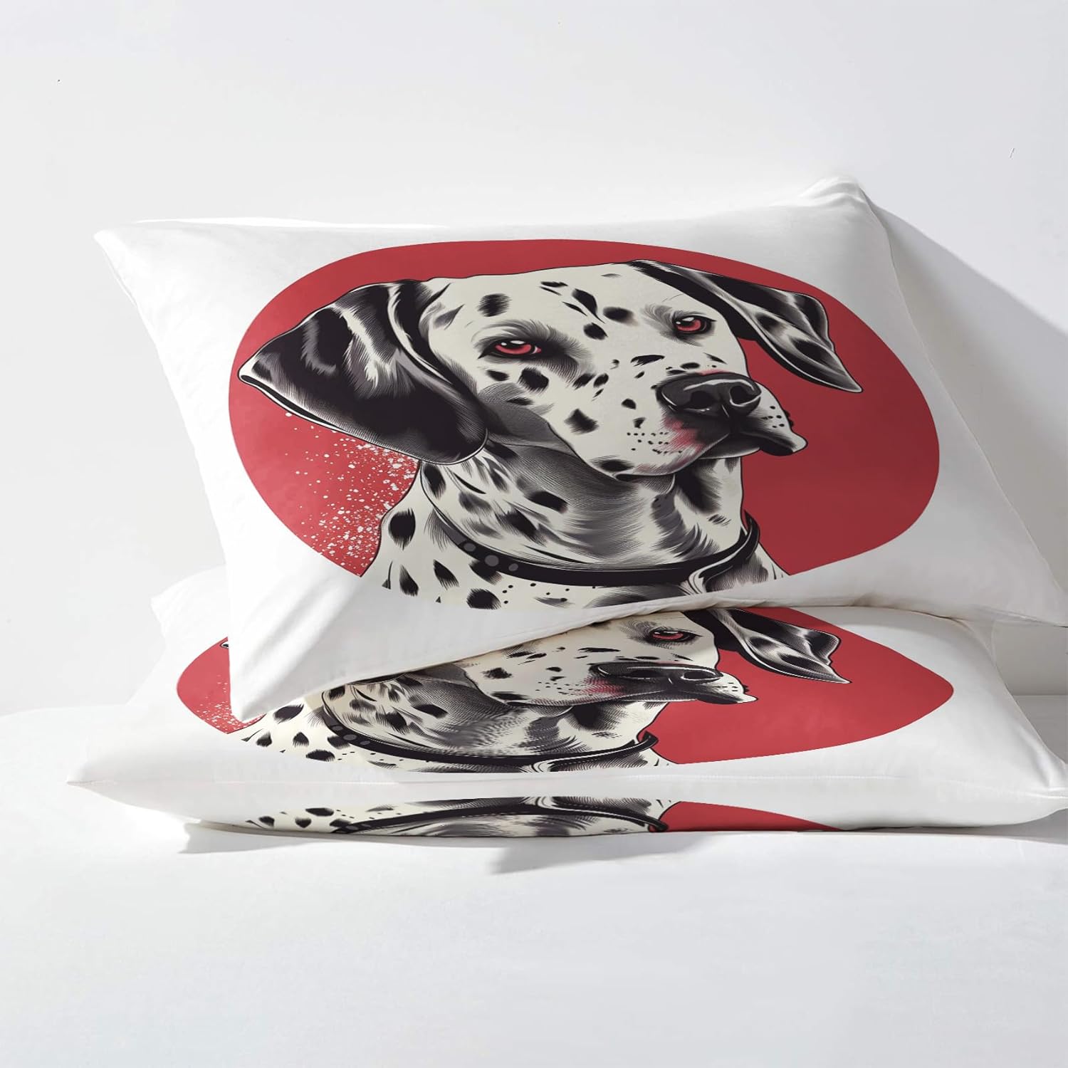 Dalmatian – Juego de sábanas para perro, sábanas y fundas de almohada estampadas de 4 piezas, sábana bajera ajustable de microfibra suave con