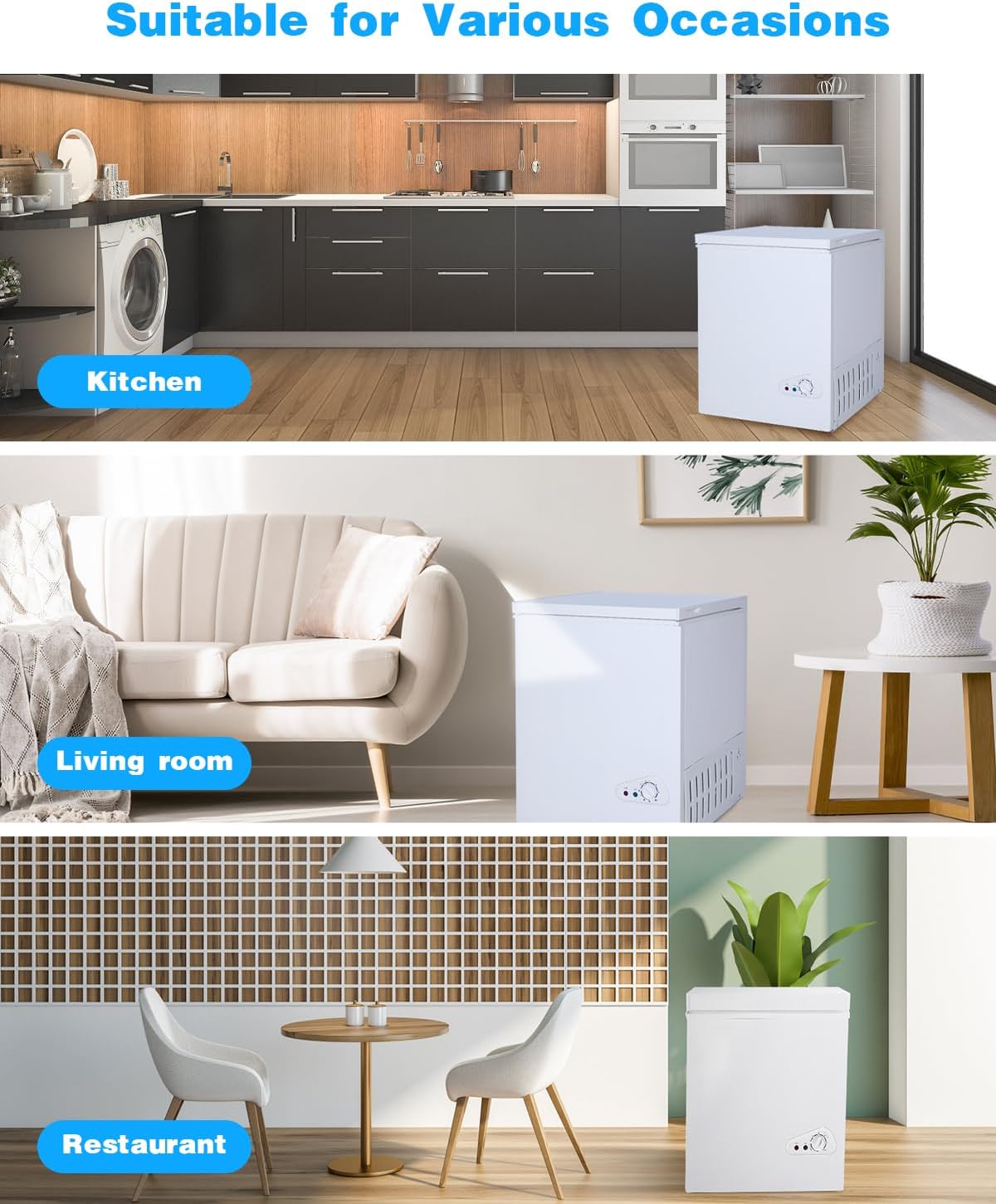 FLG-80Q – Cesta extraíble de 3.5 pies cúbicos con 7 engranajes, control de temperatura ajustable (-18F a 46F), congelador compacto profundo para