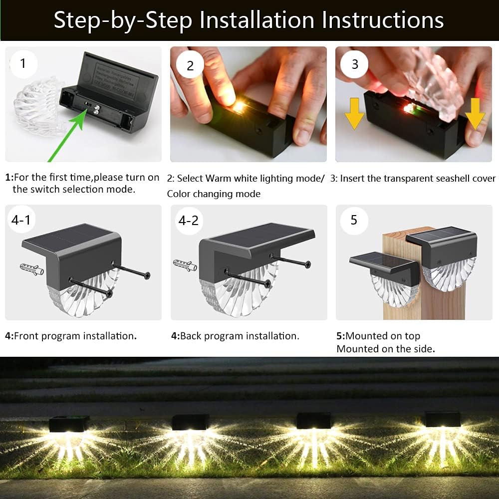 Luces solares para terraza, luces solares para valla al aire libre, impermeables, luces LED solares exteriores para patio trasero, luces solares de