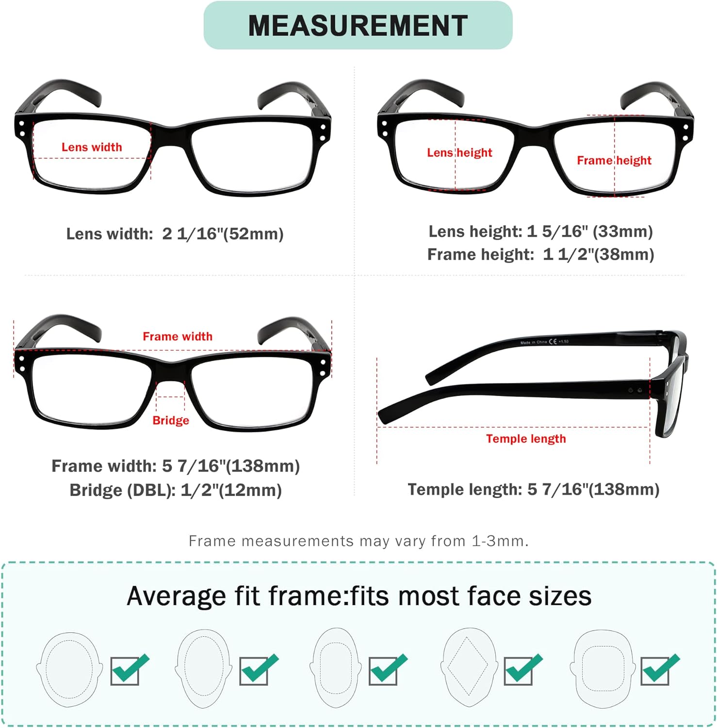 Eyekepper (Tengo que comprar ambos ojos) Negro Ojo Derecho+1.75 Gafas de lectura con diferente fuerza para cada uno