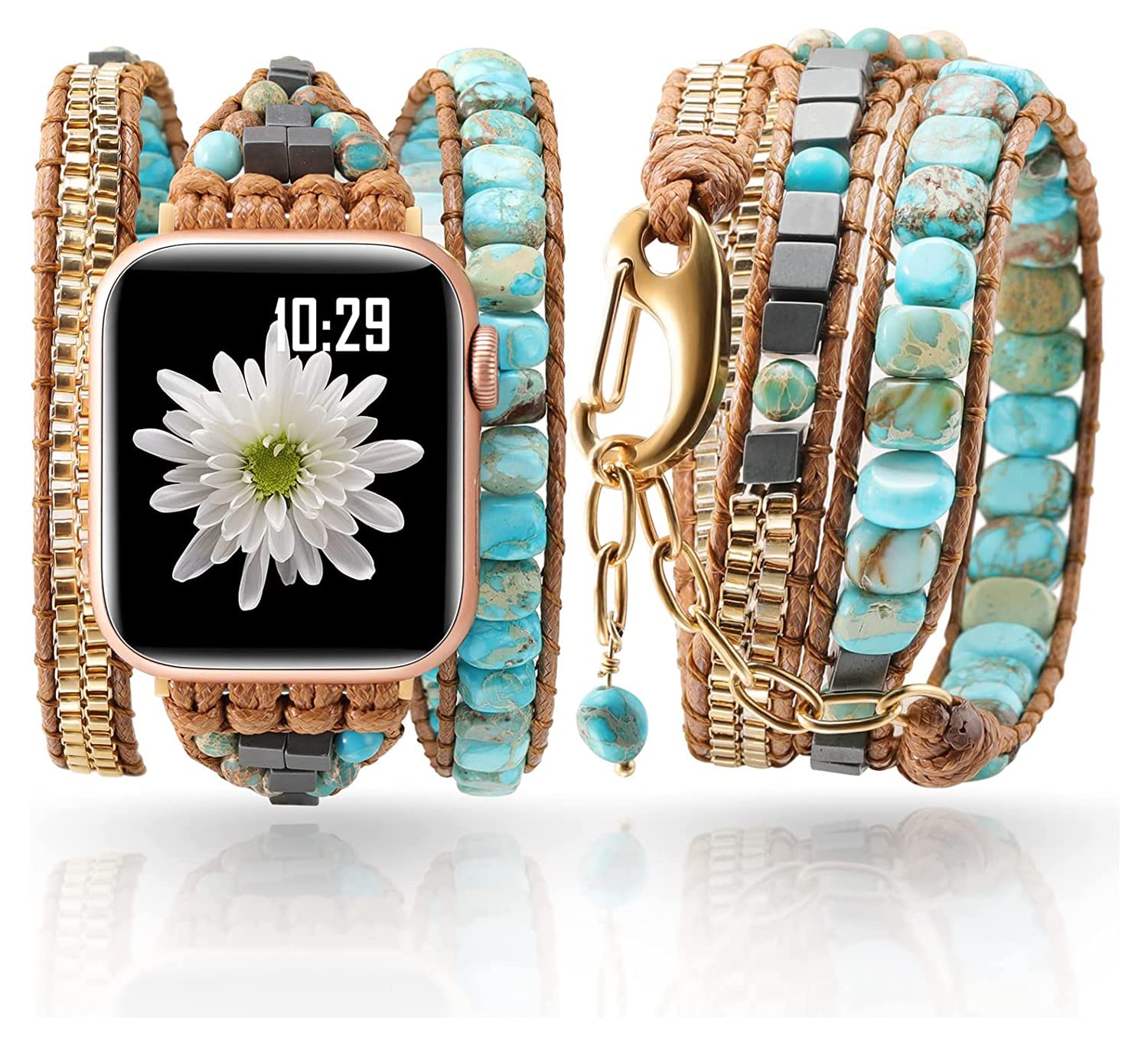 Youthrun Handmade Boho Watch Band Compatible with Apple Watch 49MM 45MM 44MM 42MM 41MM 40MM 38MM Beaded Wrap Bracelet for iWatch Ultra, Series