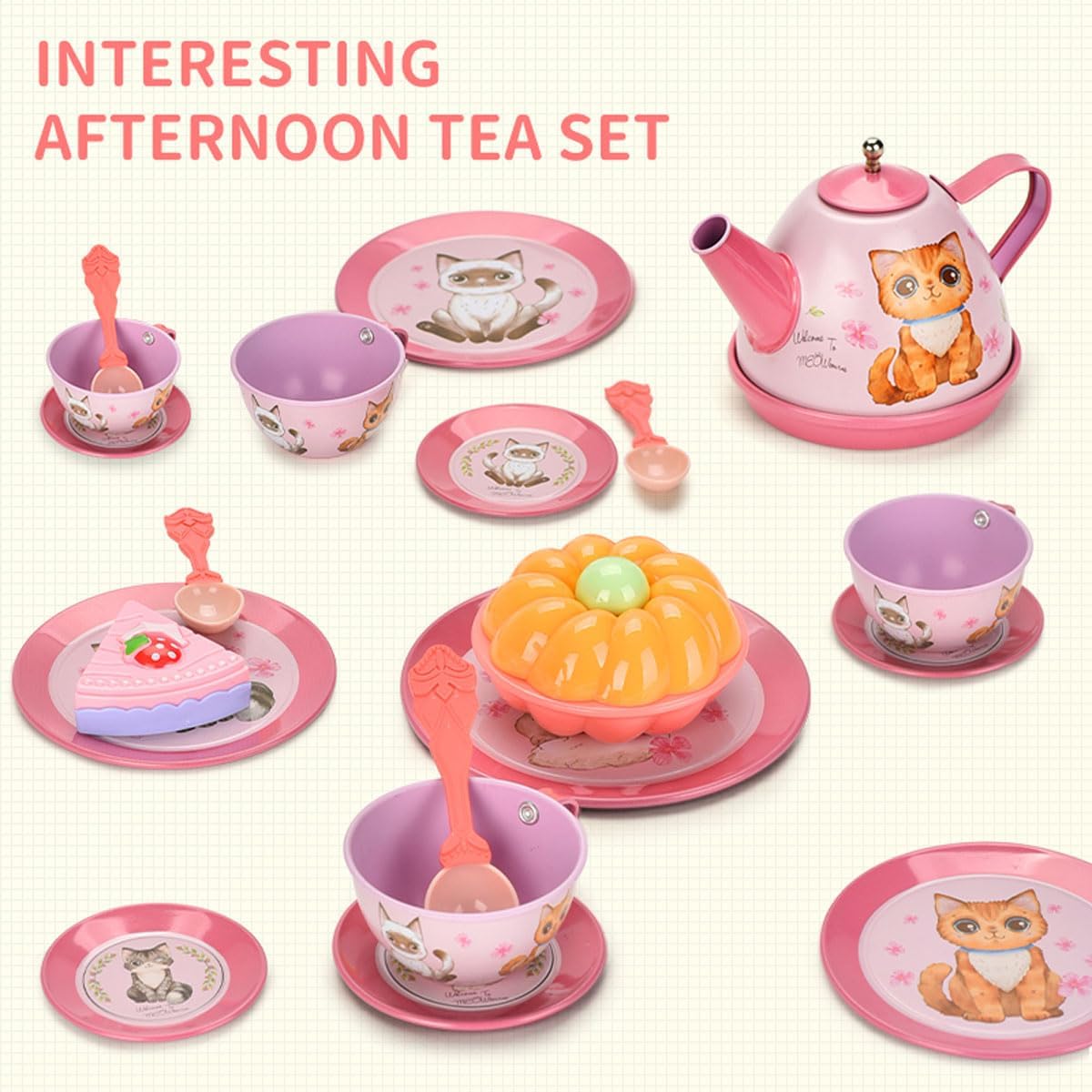 Flormoon Juego de té para niña, juego de té de princesa de 50 piezas, juguete de cocina de simulación, juguete de aprendizaje de formas y colores
