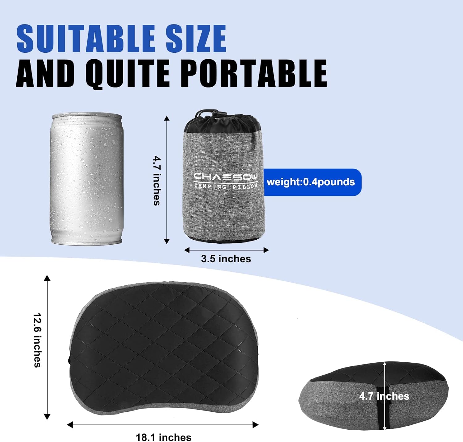 Almohada inflable ultraligera y portátil para campamento, almohada de viaje con funda extraíble y lavable, almohada ergonómica para el cuello y