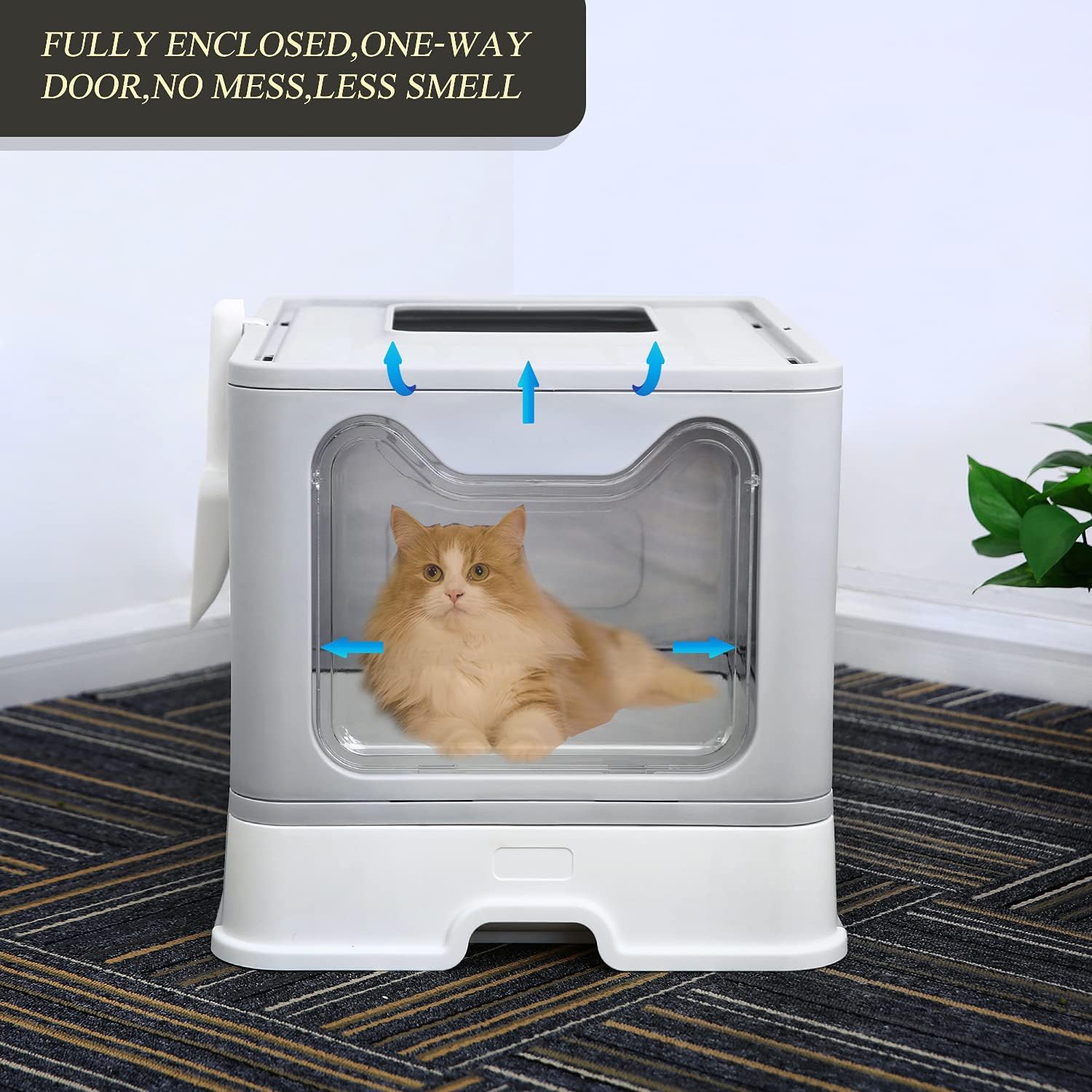 Naivees Caja de arena grande para gatos plegable con tapa de entrada superior, sin olor, fácil de limpiar con pala