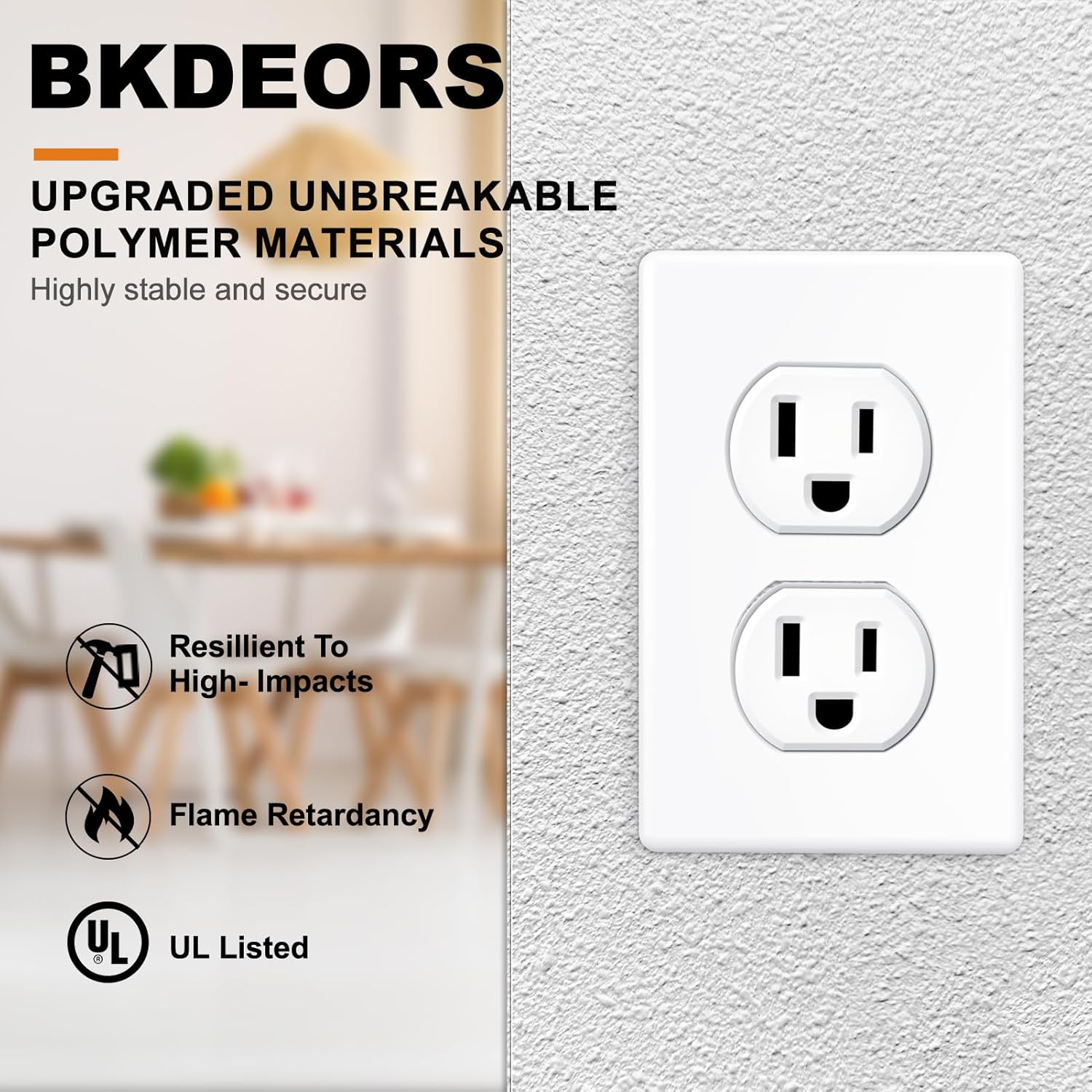 Cubierta de interruptor dúplex individual, placa de pared sin tornillos, tamaño estándar de 2 segmentos 4.72 x 2.95 pulgadas, termoplástico de