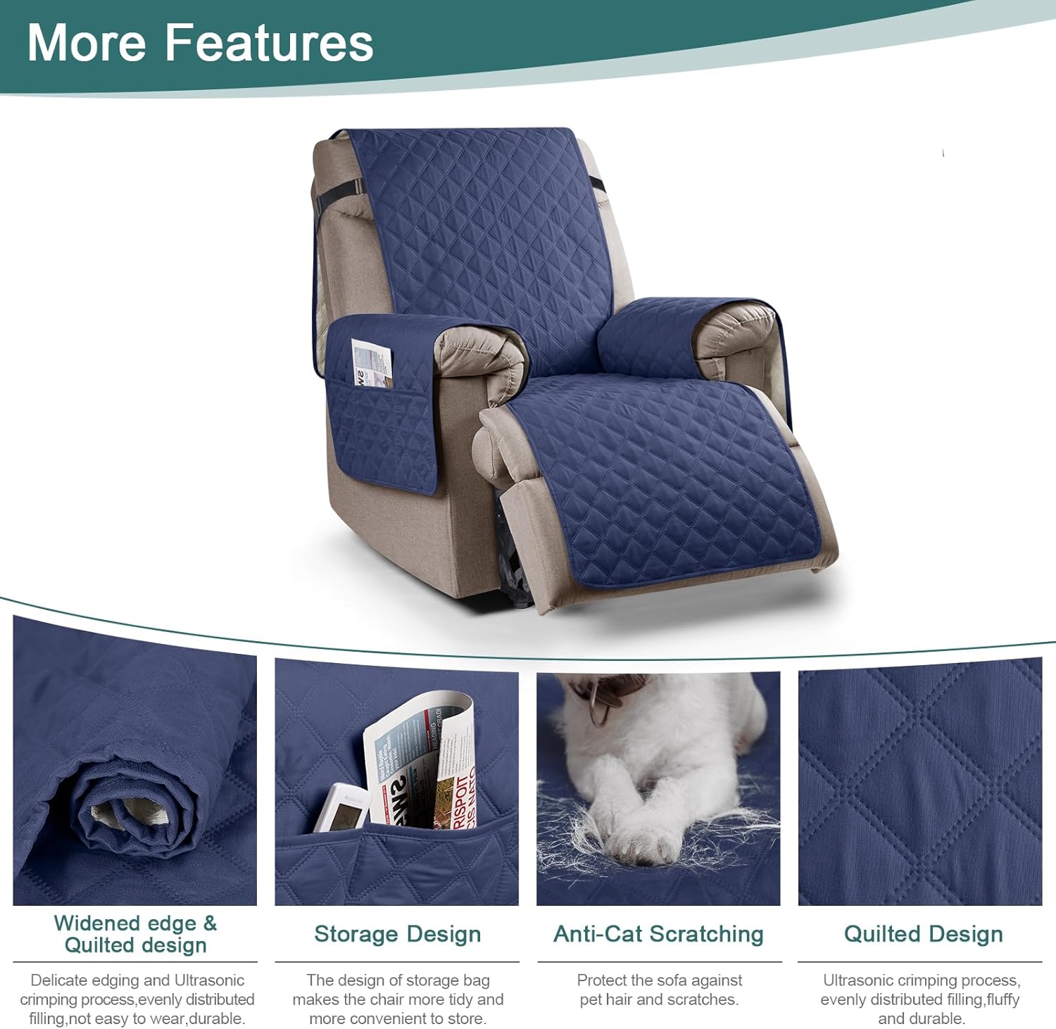 Funda para silla reclinable 100% impermeable, antideslizante, funda de asiento para silla reclinable, lavable, con correas elásticas para niños,