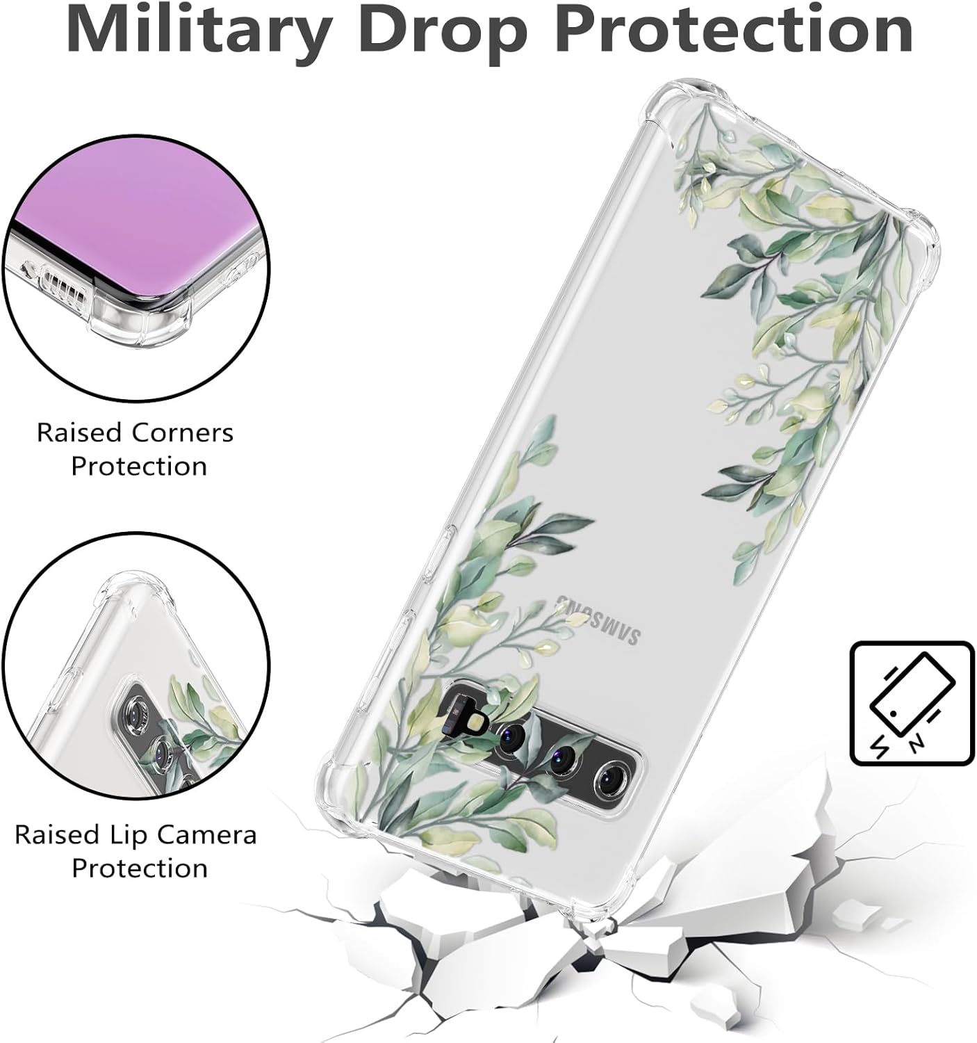 RALEAVO Funda protectora transparente de TPU suave con esquinas reforzadas, para Samsung Galaxy S10, diseño floral de hojas y hojas, para niñas y