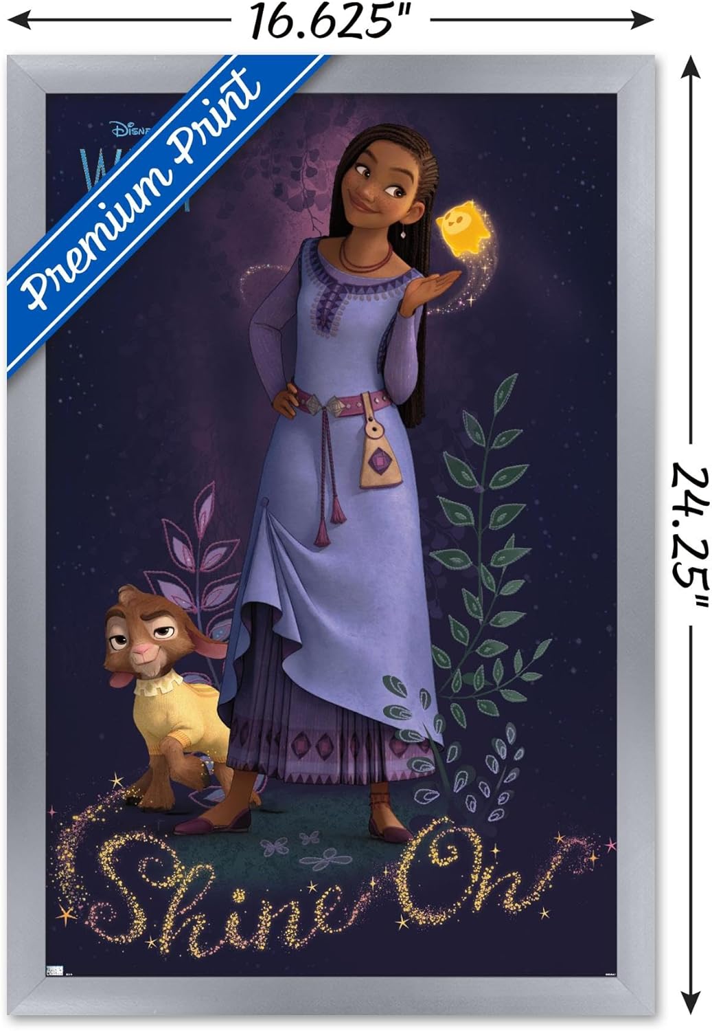 Trends International Disney Wish – Póster de pared Asha, 14.72 x 22.37 pulgadas, versión enmarcada plateada