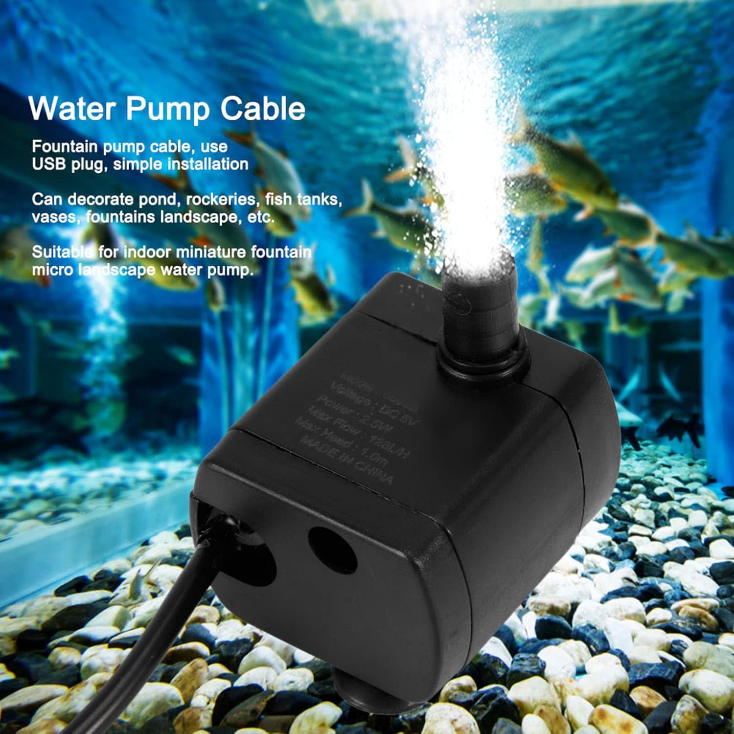 Fydun Cable de bomba de agua de paisaje de micro fuente de interior hidropónico de 5 V para peces de estanque para hombres y mujeres