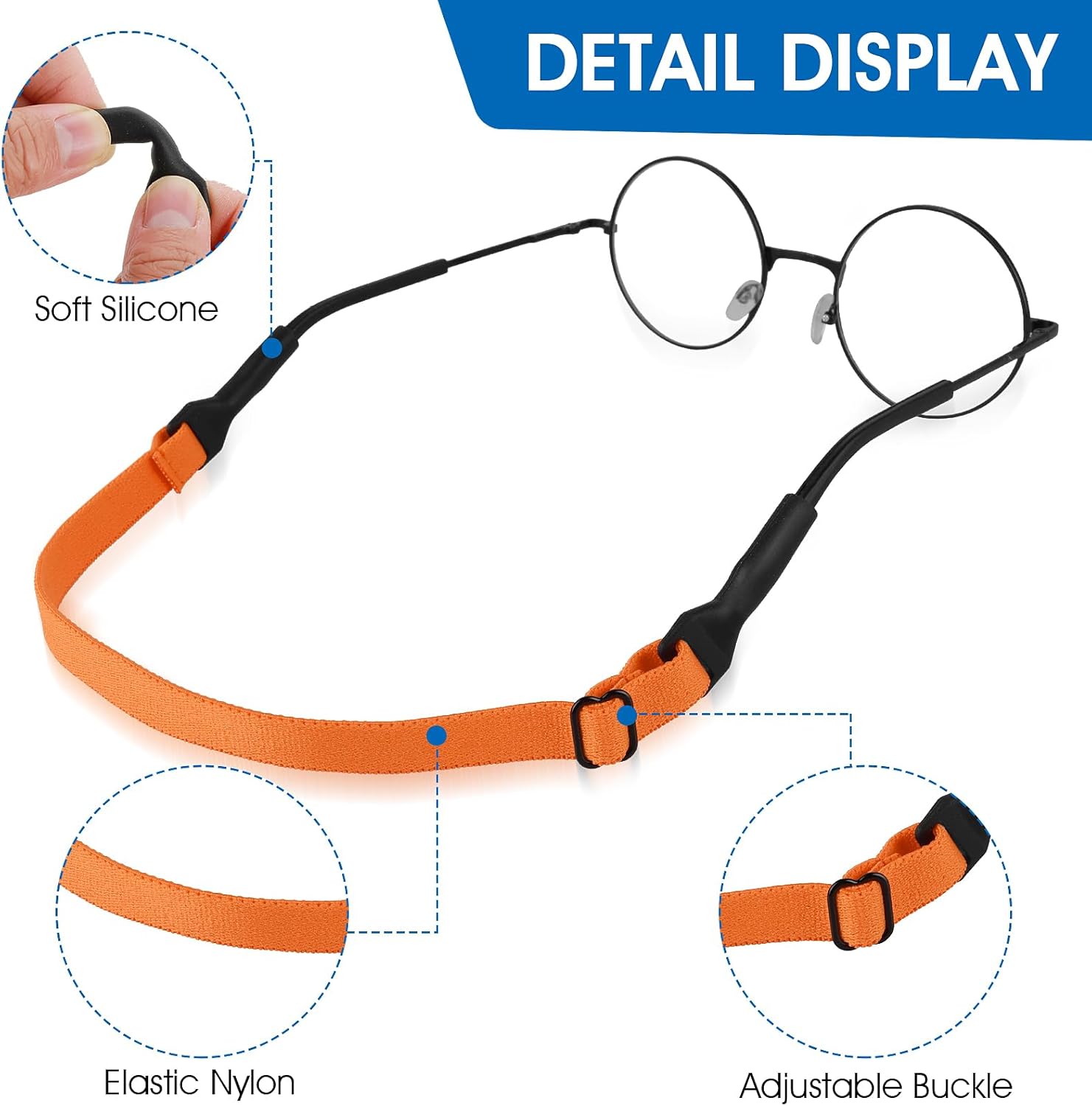 Amabro Correas ajustables para gafas, 4 soportes para lentes de sol, correa para lentes de sol, retenedor universal para gafas, unisex, sin cola,