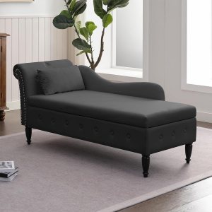 Mjkone Tumbona Accent con diseño de almacenamiento elevable, silla de descanso tapizada con brazo enrollado con ribete de cabeza de clavo, tumbona Mjkone Tumbona Accent con diseño de almacenamiento elevable, silla de descanso tapizada con brazo enrollado con ribete de cabeza de clavo, tumbona