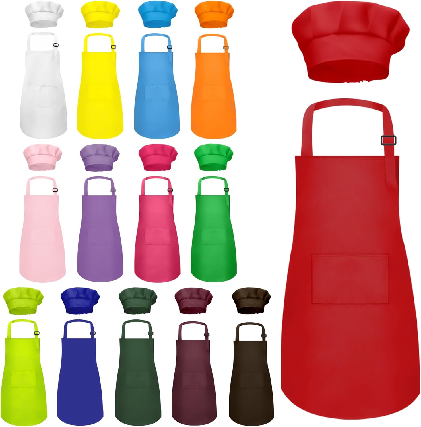 Kids Apron and Chef Hat Set Bulk Childrens Bib with 2 Pockets Adjustable for Boys Girl’s Cooking Baking Painting