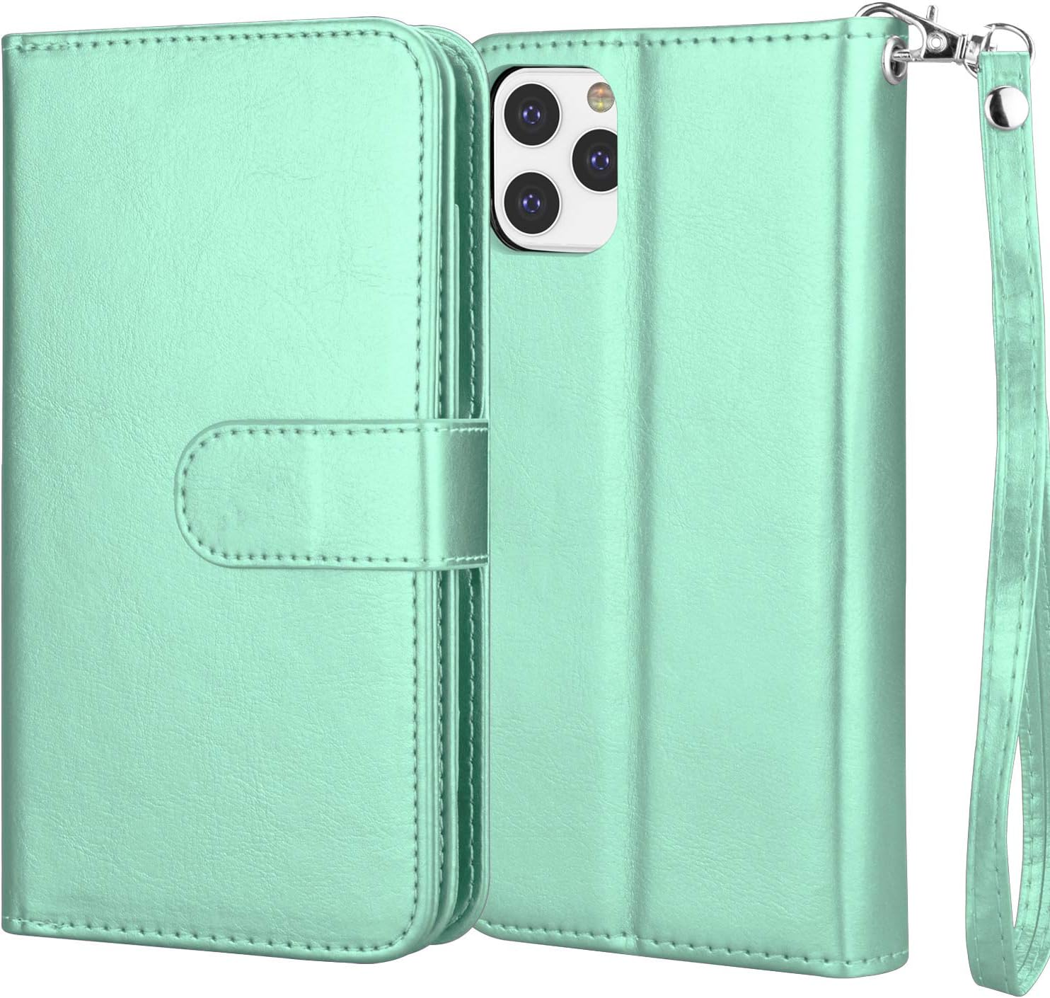 NJJEX Funda tipo cartera para iPhone 11 PRO, para iPhone 11 PRO de 5.8 pulgadas, 9 ranuras para tarjetas Funda de piel sintética para tarjetas de