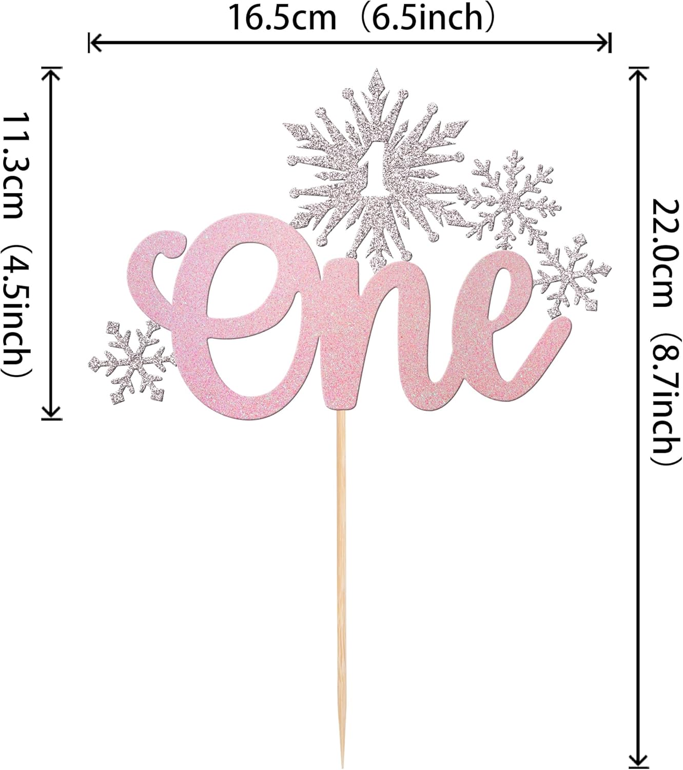 1 pieza de decoración de pastel de copo de nieve con purpurina temática de congelado de invierno para primer cumpleaños, copo de nieve, una