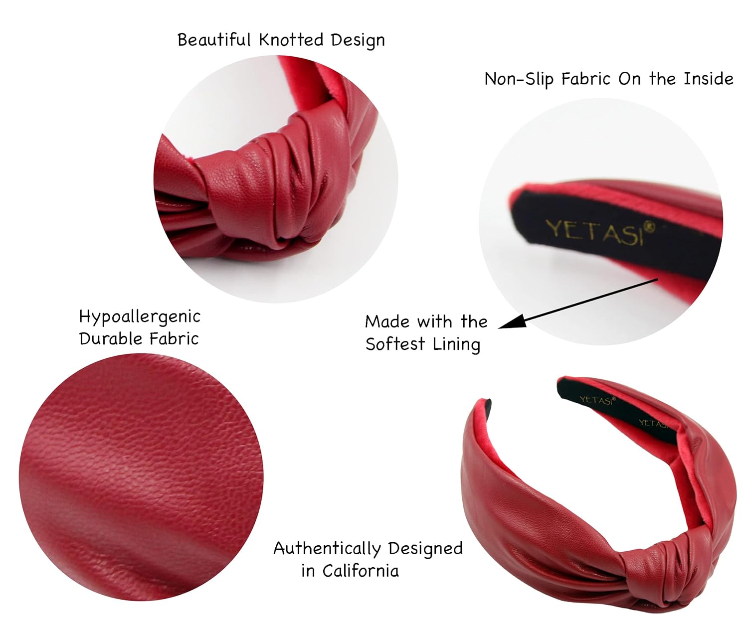 YETASI Diademas para mujer, diademas rojas de moda para mujer, diadema anudada de piel sintética para mujer, es un elegante nudo superior para