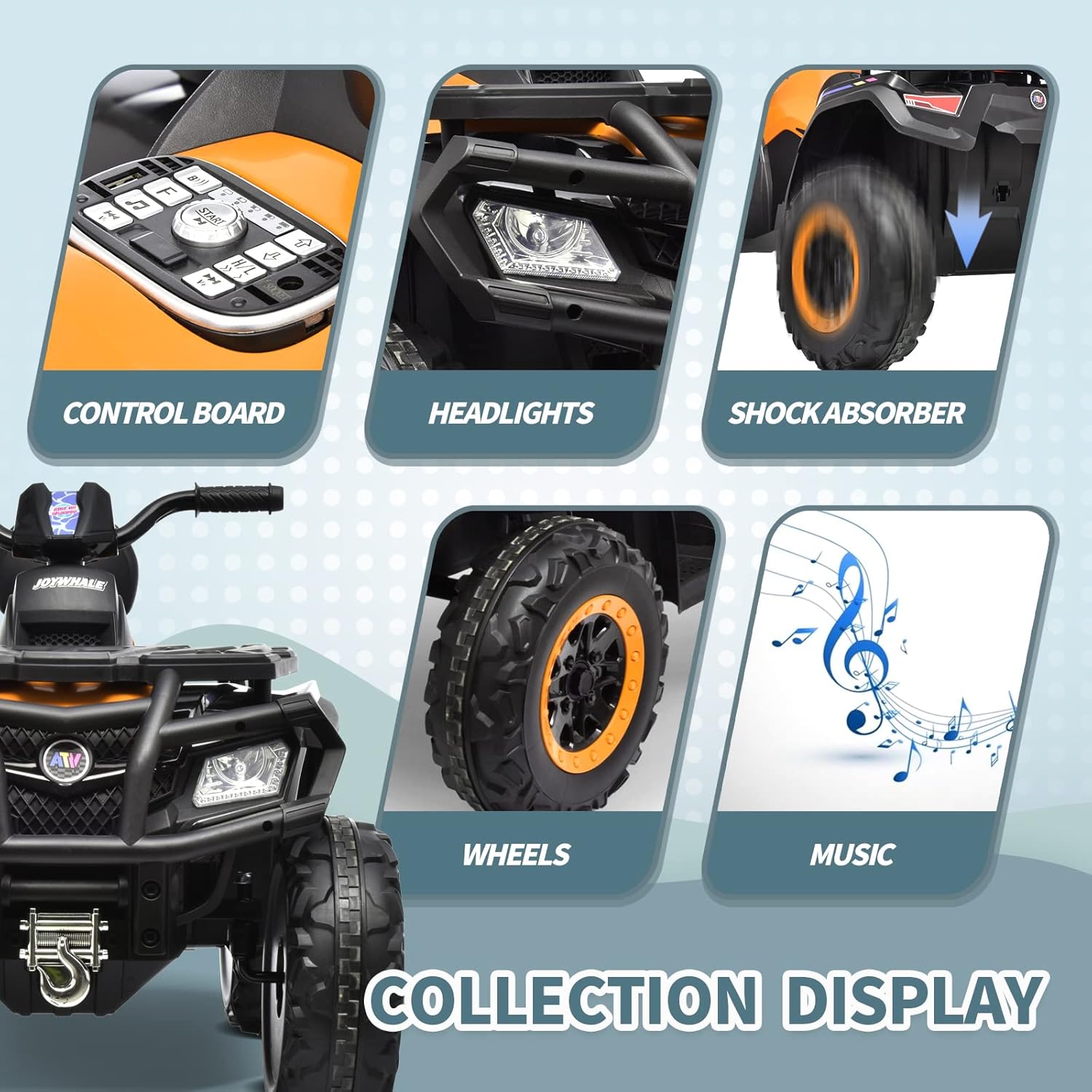 Joywhale ATV de 12 V y 2 plazas para niños de 3 a 8 años, con calcomanía de bricolaje, batería 7AH, suspensión de metal, faros brillantes, música,