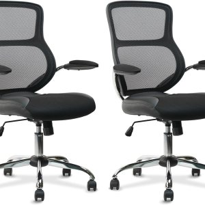 CLATINA Silla de oficina con respaldo medio, silla de trabajo de malla con soporte lumbar y reposabrazos de malla, silla de escritorio para CLATINA Silla de oficina con respaldo medio, silla de trabajo de malla con soporte lumbar y reposabrazos de malla, silla de escritorio para