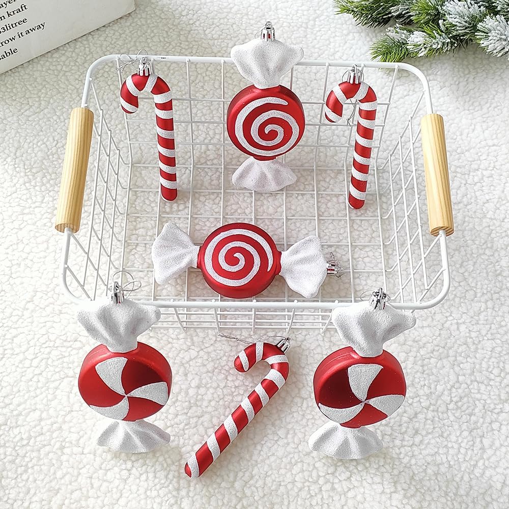 12 adornos de bastón de caramelo de piruleta de Navidad, colgantes de bastón de caramelo para árbol de Navidad, manualidades de 6.5 pulgadas,