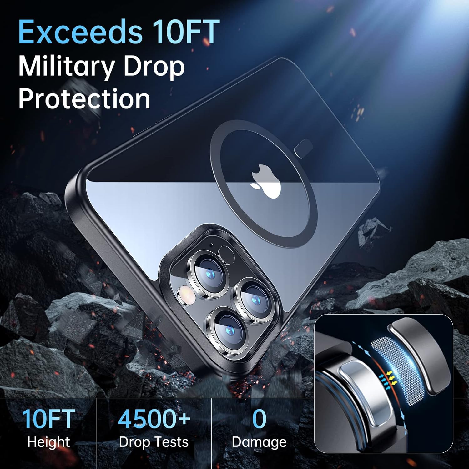 Funda magnética delgada transparente para iPhone 14 Pro no amarillea Protección de grado militar Imanes fuertes número 1 JUESHITUO compatible con