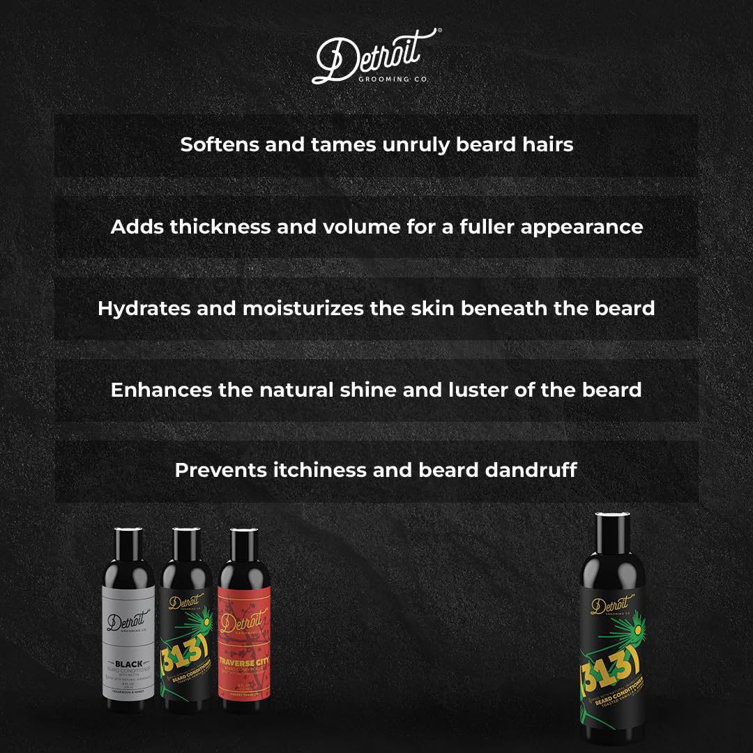 Detroit Grooming Co. Acondicionador de barba para hombres con mantequilla de semillas de cacao de argán oi l & – suavizante, desenredante,