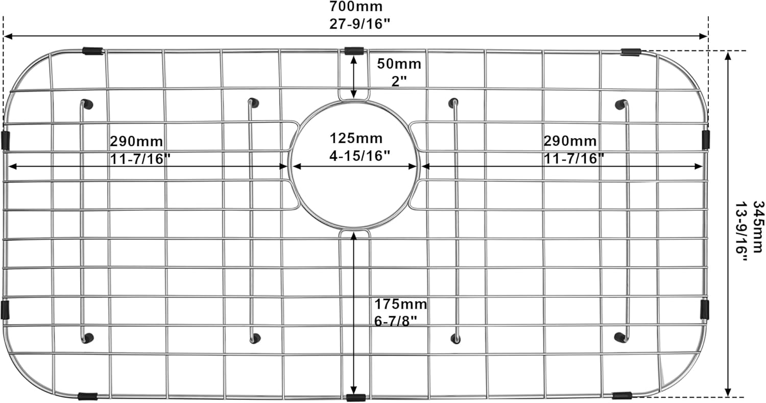 LQS Rejilla para fregadero de cocina, protector de fregadero de 27 916 x 13 916 pulgadas con orificio de drenaje trasero para fregadero individual,