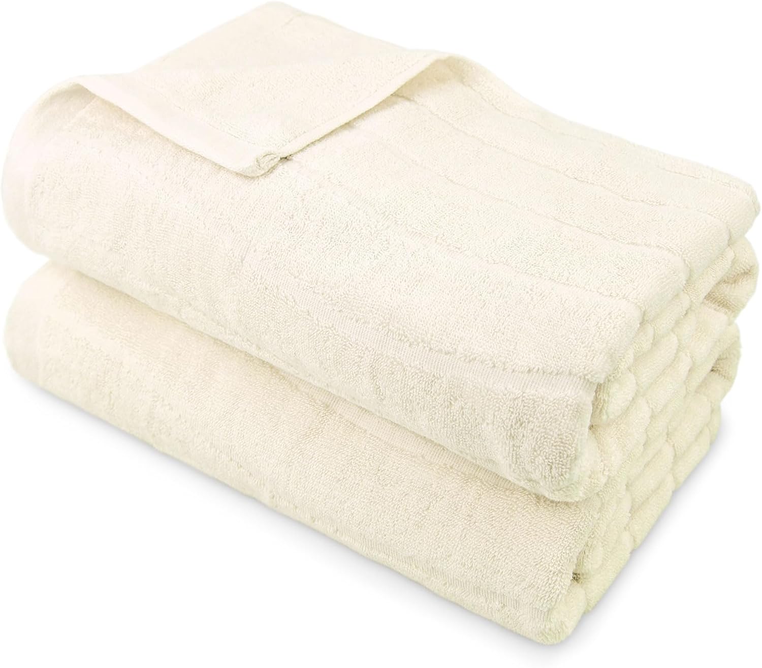 Cleanbear Juego de 2 toallas de baño beige con rayas onduladas, juego de toallas de baño de algodón para baño, 100% algodón, 55 x 27 pulgadas, 400