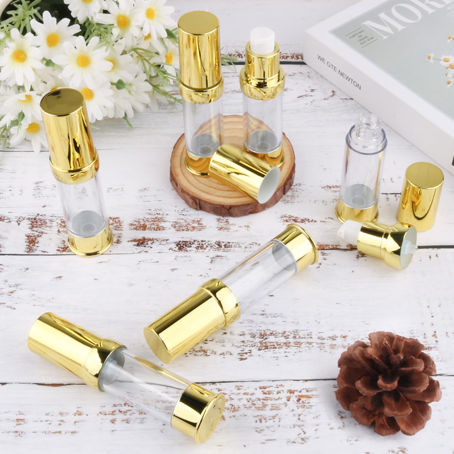 6 botellas de vacío de 0.5 fl oz0.5 onzas, dispensador de bomba sin aire, rellenable, tamaño de viaje, envases de maquillaje para loción cosmética,