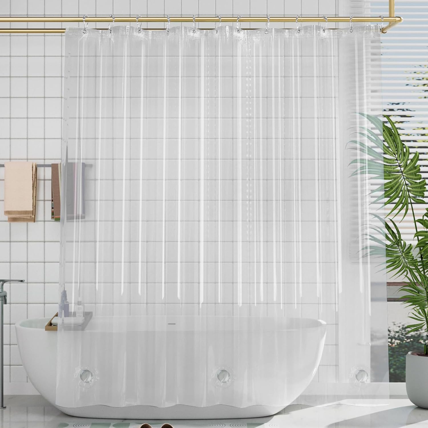 AmazerBath – Cortina de ducha pequeña de plástico, 36 x 72 pulgadas, estrecha y transparente, gruesa, de PEVA, cortinas de ducha de pie con 2