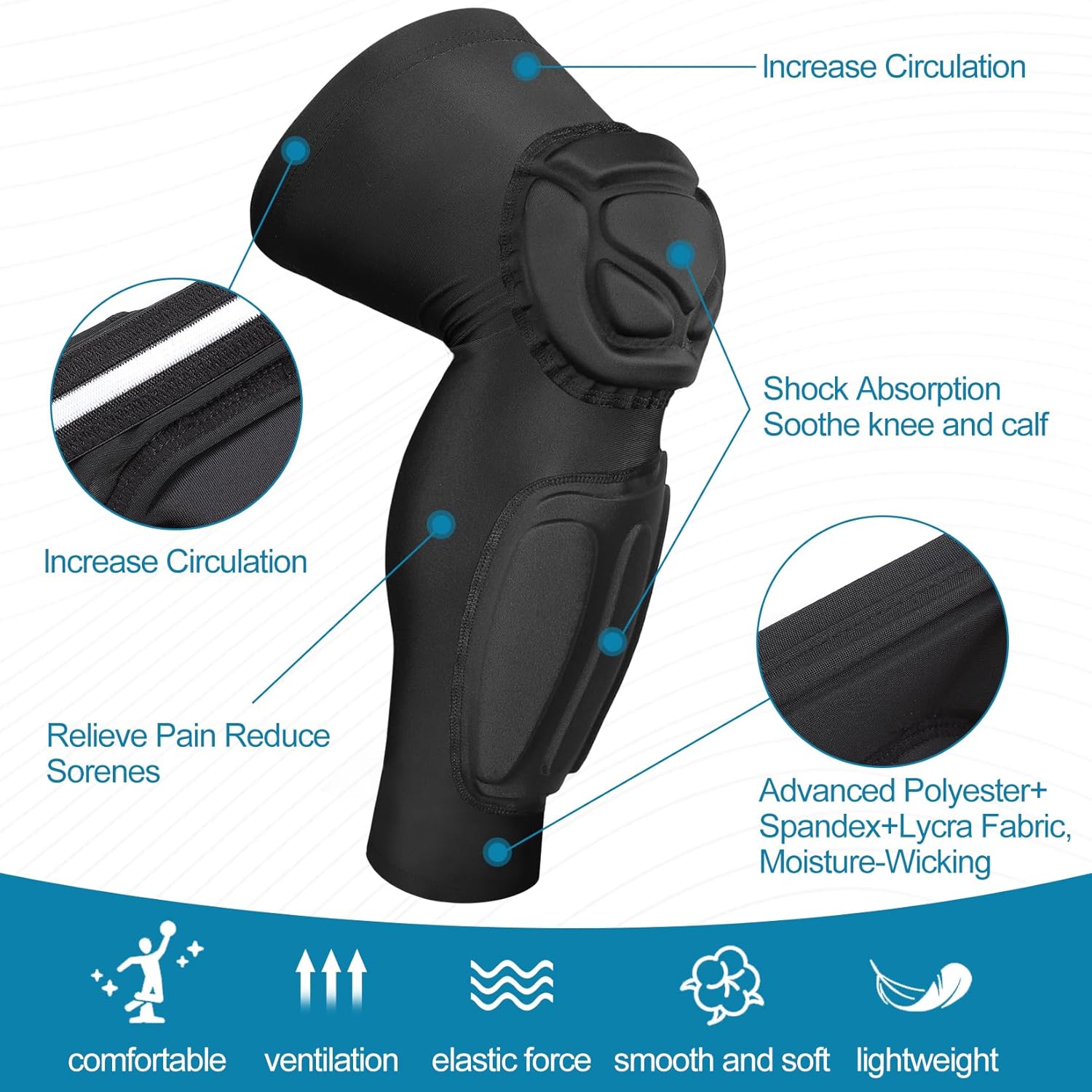 Dialudon Rodilleras de compresión acolchadas para piernas largas para jóvenes adultos, baloncesto, fútbol, voleibol, lucha, protector de lucha,