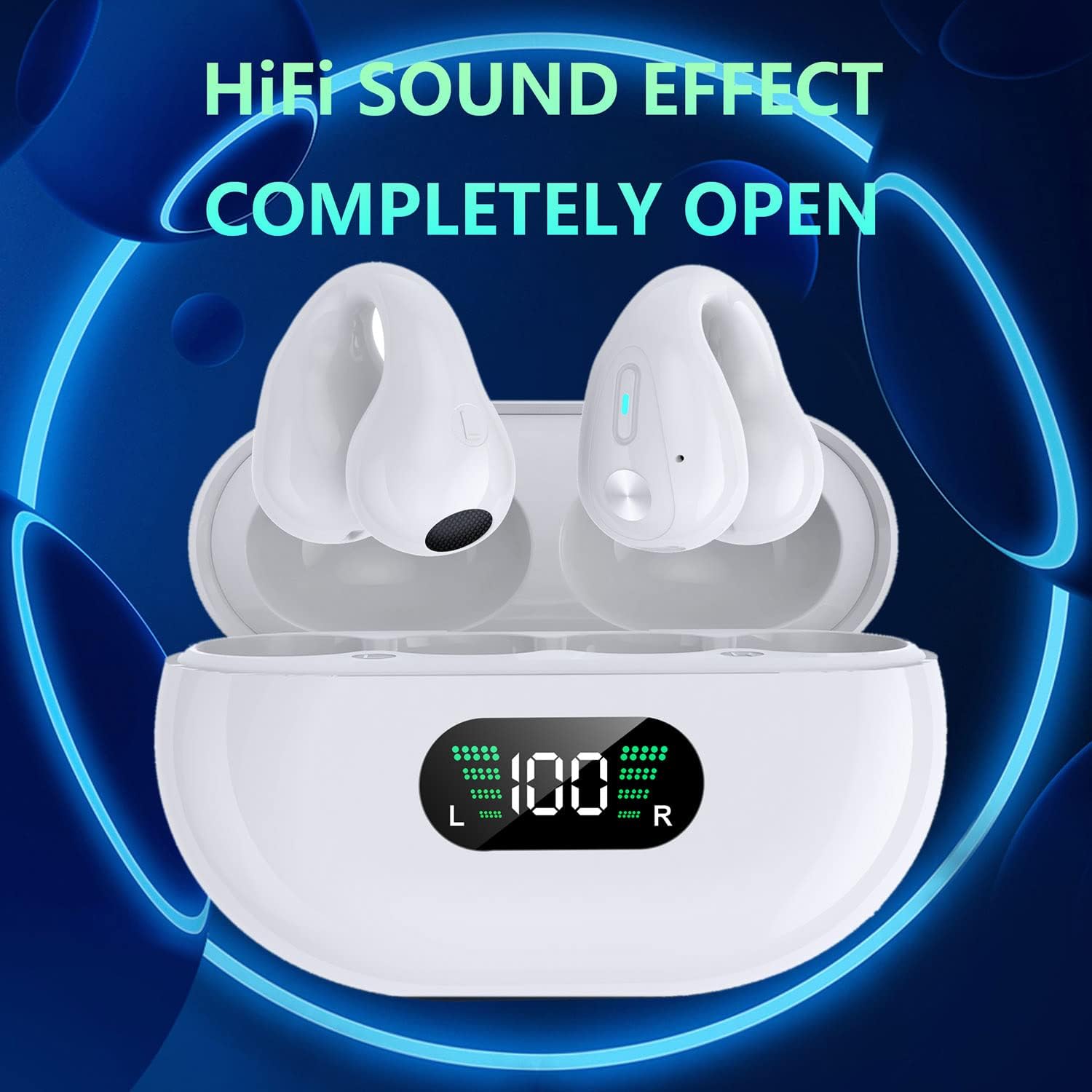 Auriculares inalámbricos con clip de conducción ósea, Bluetooth 5.3, hasta 18 horas de reproducción, batería de 350 mAh, ligeros, auriculares