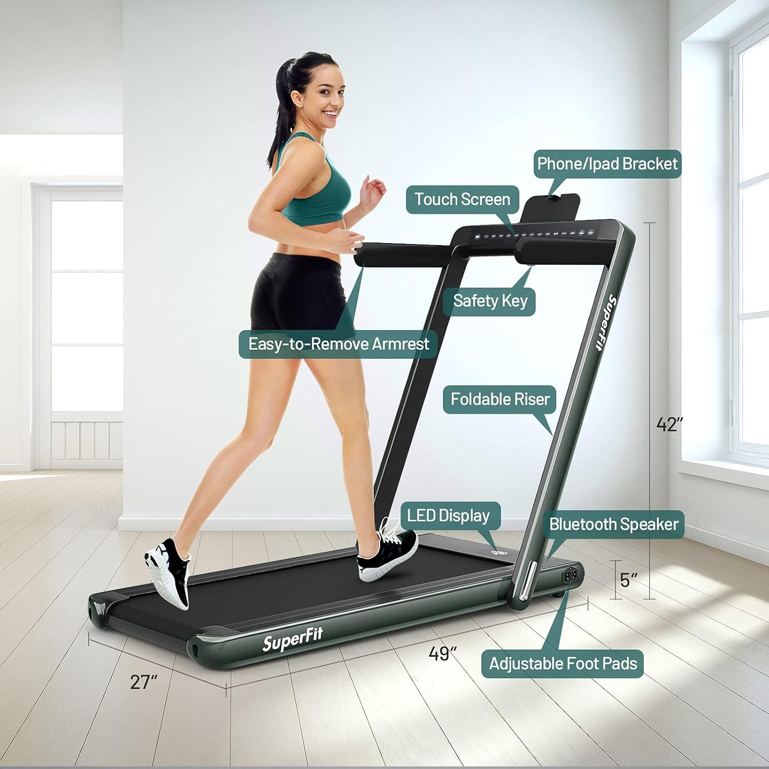 GYMAX Almohadilla para caminar, pantalla LED dual 2 en 1, caminadora para debajo del escritorio para el hogar con control remoto y aplicación