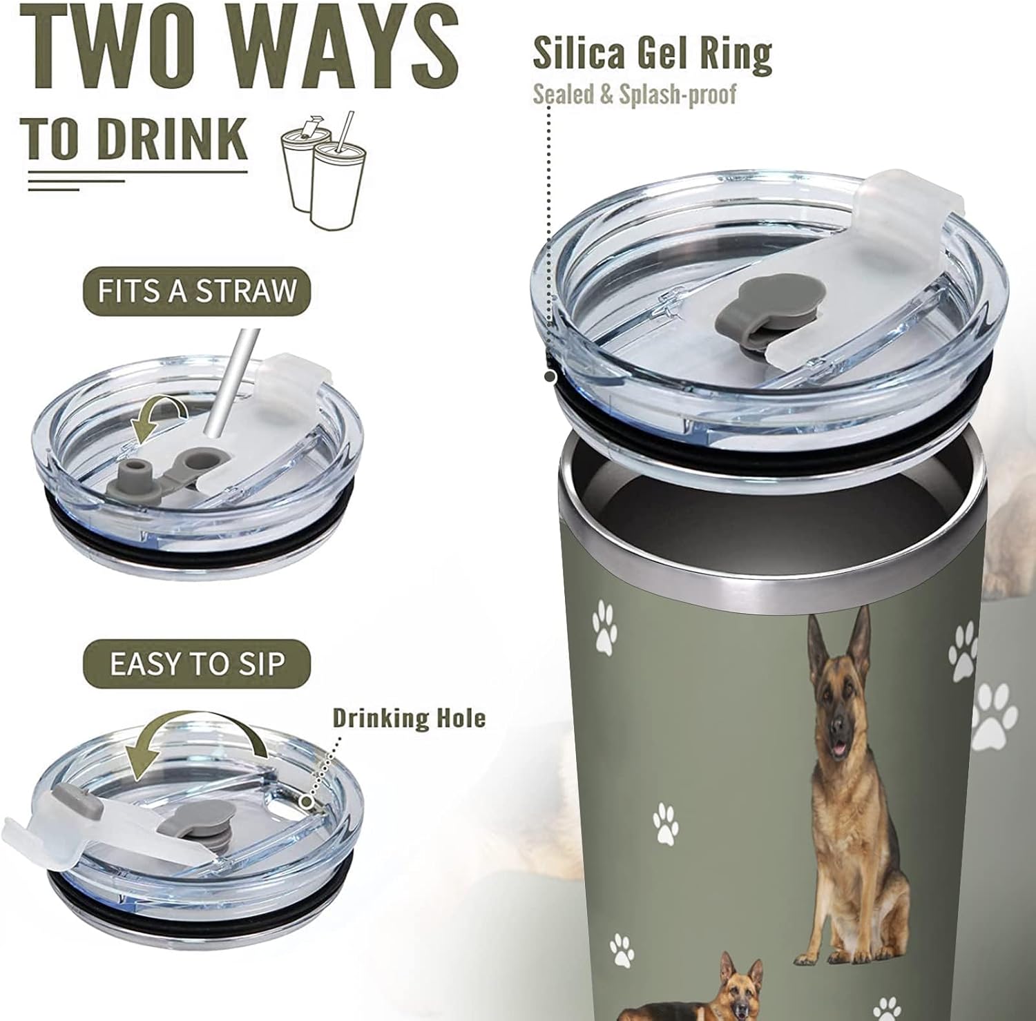 Vaso de perro de pastor alemán con aislamiento al vacío, taza de viaje para café, regalo para papá, mamá de perro, amantes de los perros, taza con