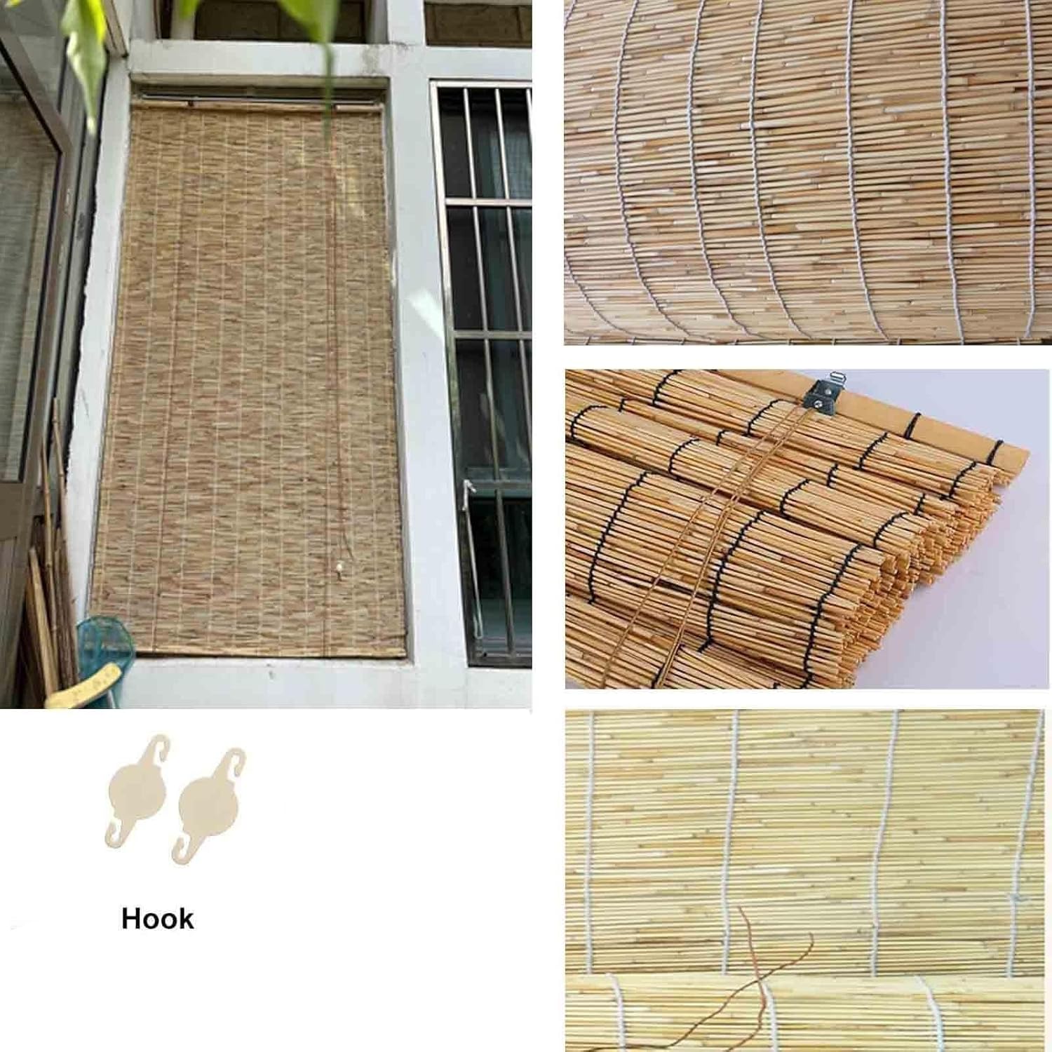 Persianas enrollables de bambú para exteriores, persianas enrollables de bambú con levantador, persianas de bambú para patio, privacidad, sombra y