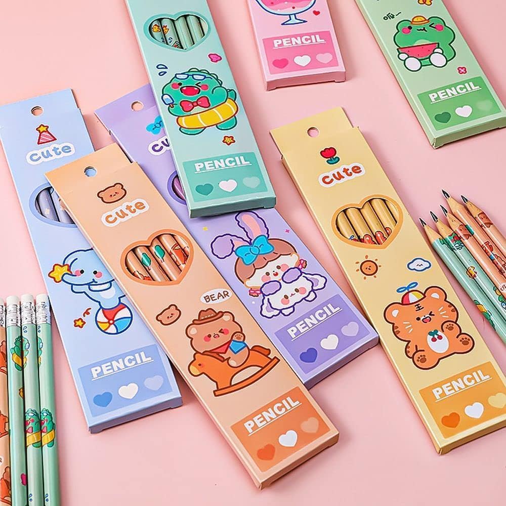 BWESOO Juego de 6 lápices de madera con diseño de dibujos animados, HB, lápices de animales, papelería para estudiantes, regalo para niños,