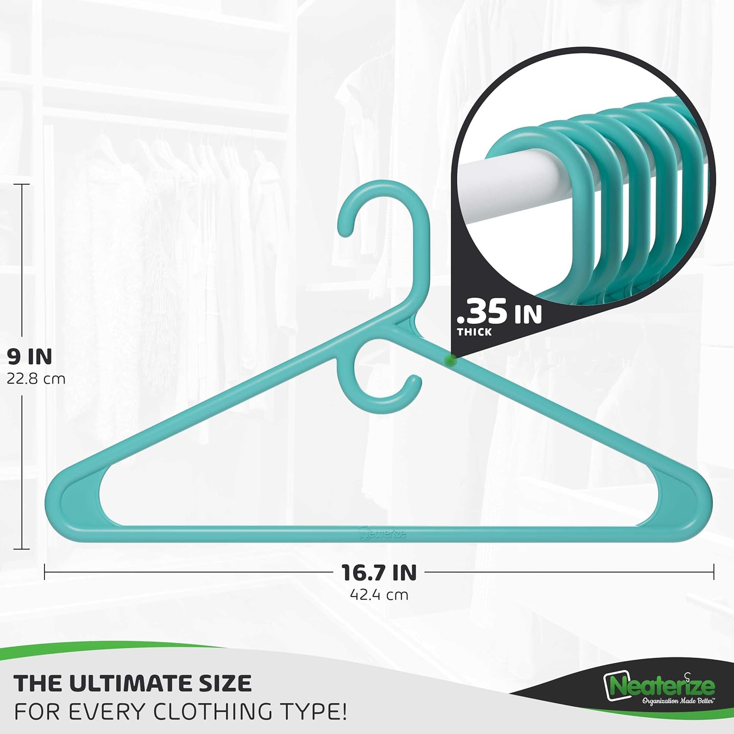 Perchas de ropa de plástico ultra resistentes – Aqua – Percha duradera para abrigos, trajes y ropa (paquete de 24 – aguamarina)