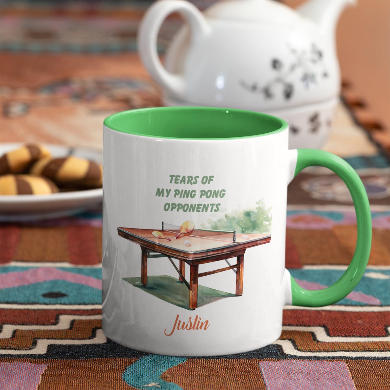 Taza de tenis de mesa, Taza personalizada de la pelota de ping pong con el nombre, Taza de café de tenis de mesa personalizada, Taza del amante del