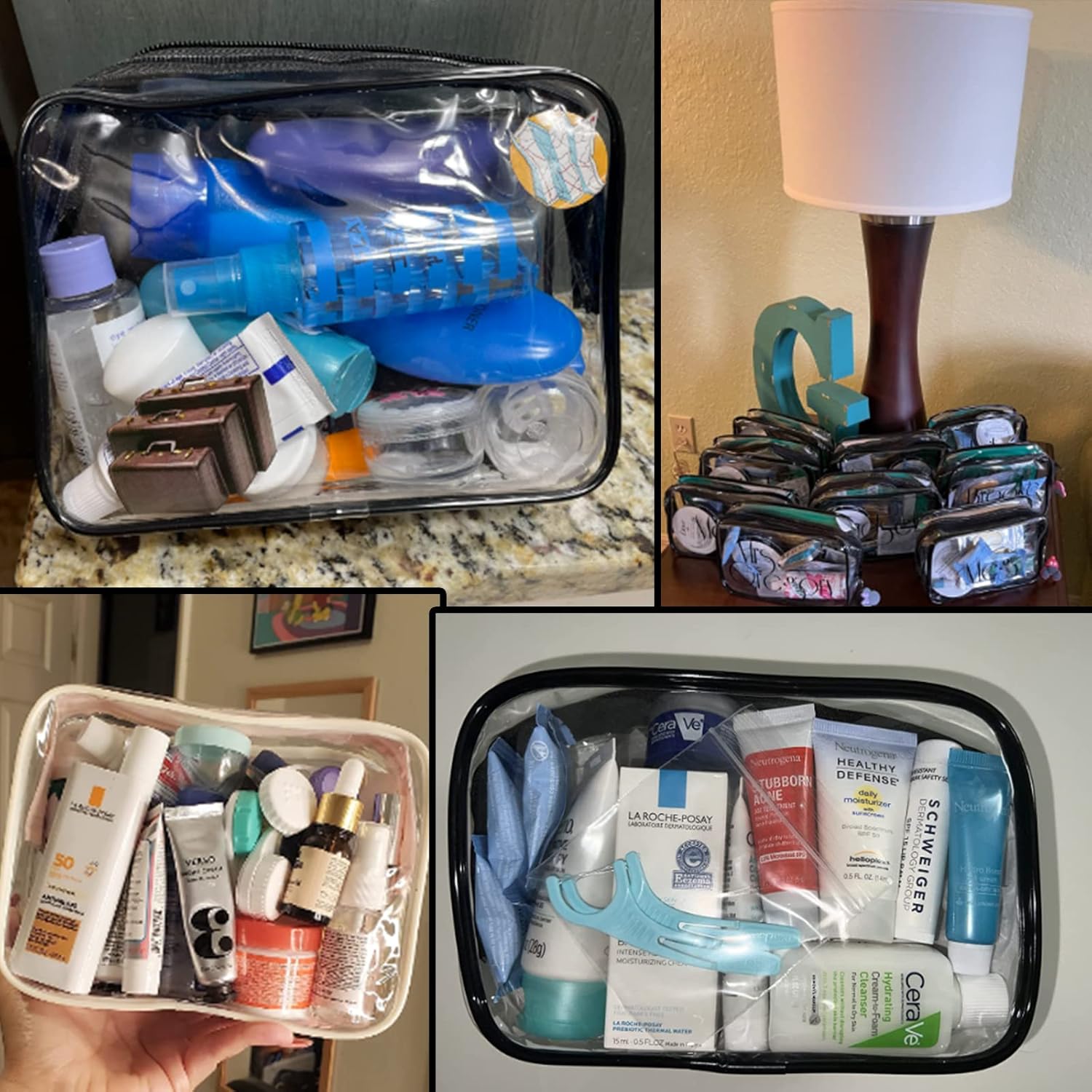 Bolsas de maquillaje transparentes, paquete de 20 bolsas de viaje transparentes con cremallera, bolsa de cosméticos transparente portátil, bolsa de