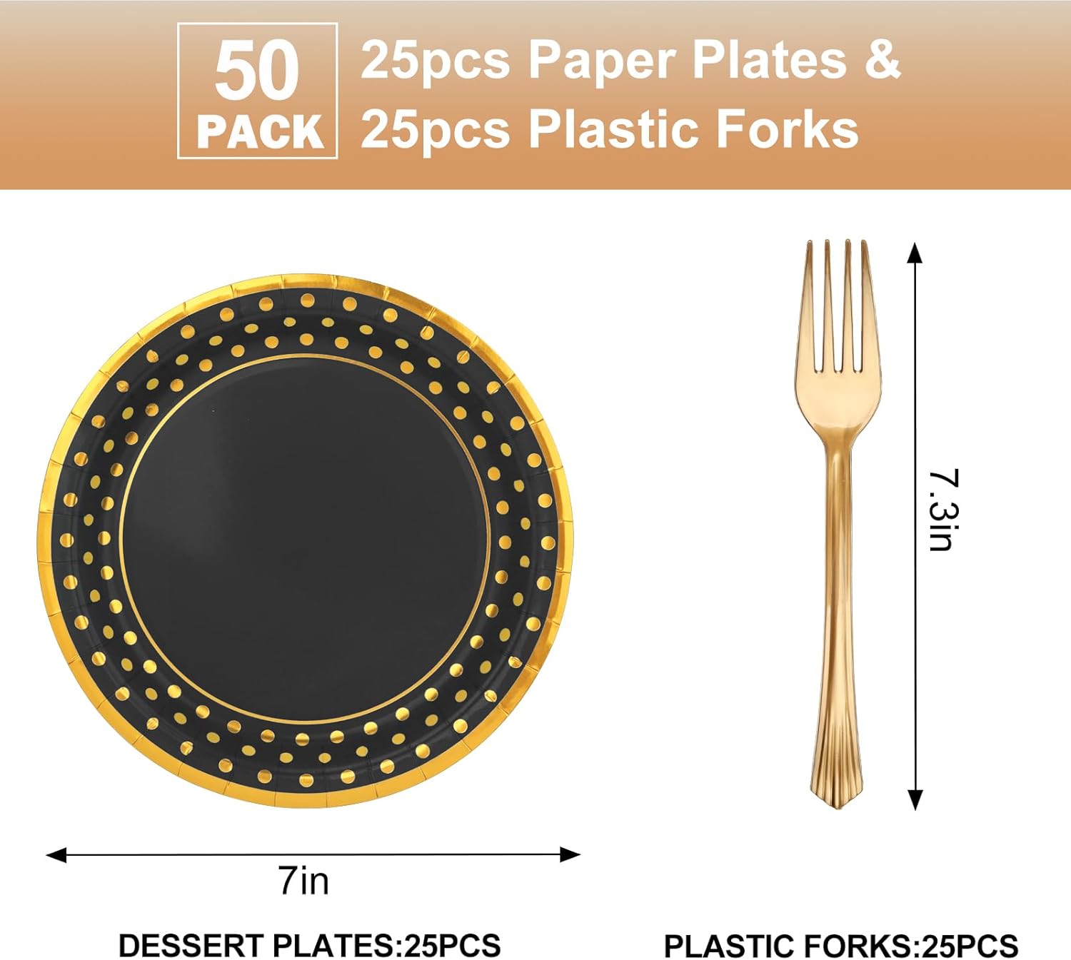 CENLBJ Platos y tenedores de papel de cumpleaños, 25 platos de postre de papel de 7 pulgadas y 25 tenedores de plástico de 6.3 pulgadas, platos de