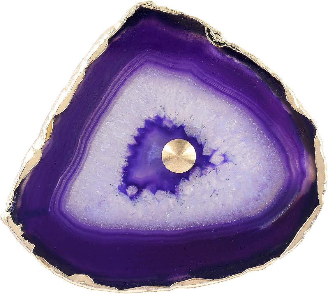Rockcloud Pomos de ágata morada para cajón, tiradores para armario de aparador, rebanada teñida con pomos de borde chapados en oro para decoración