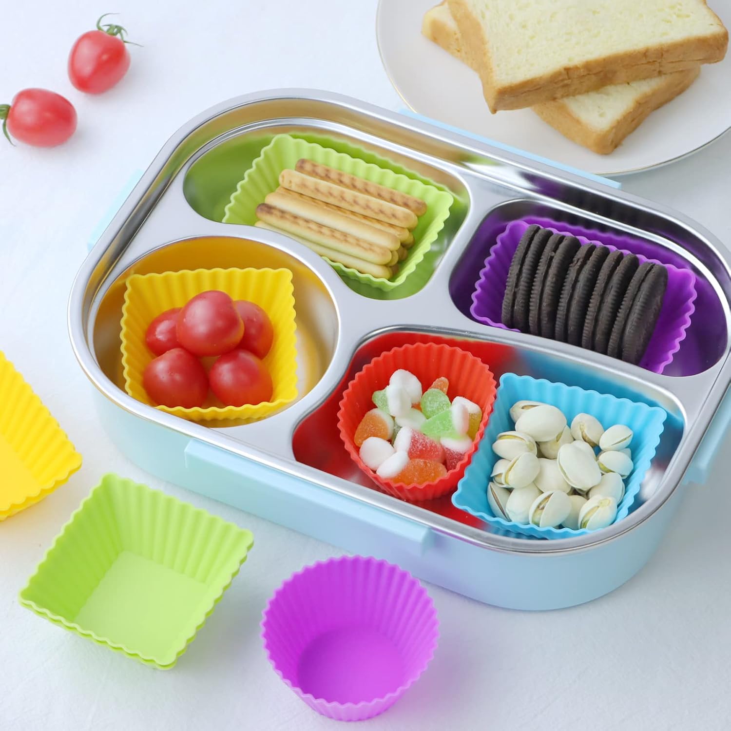 Paquete de 12 forros de silicona para magdalenas, tazas reutilizables para hornear muffins, molde de silicona de grado alimenticio, divisor de
