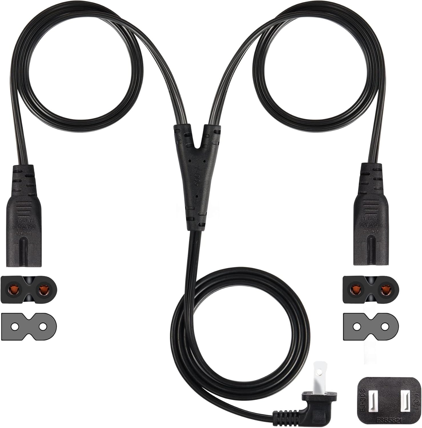 GINTOOYUN Cable de alimentación dividido en Y polarizado de 6 pies y 90 grados y 2 puntas, 2 ranuras a doble IEC320 C7 cable de pared de CA para