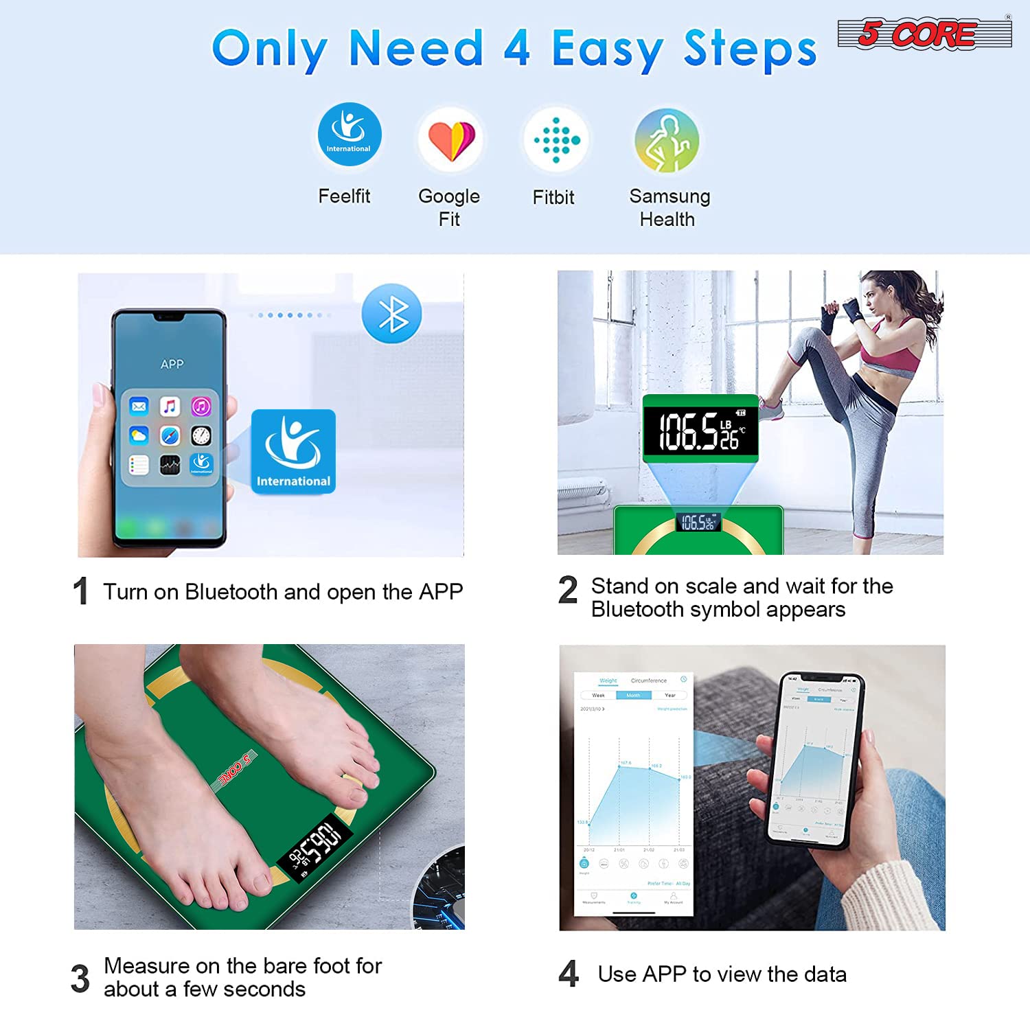 5 Core Báscula digital inteligente para baño con grasa corporal y peso de agua para personas, máquina analizadora electrónica de cuerpo con
