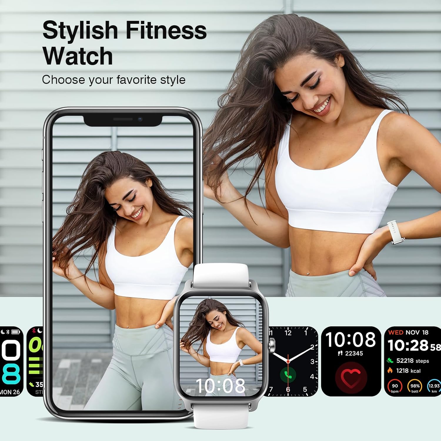 Quican Relojes inteligentes para mujer, compatibles con teléfonos iOS y Android, relojes inteligentes impermeables con llamadas, voz Alexa,