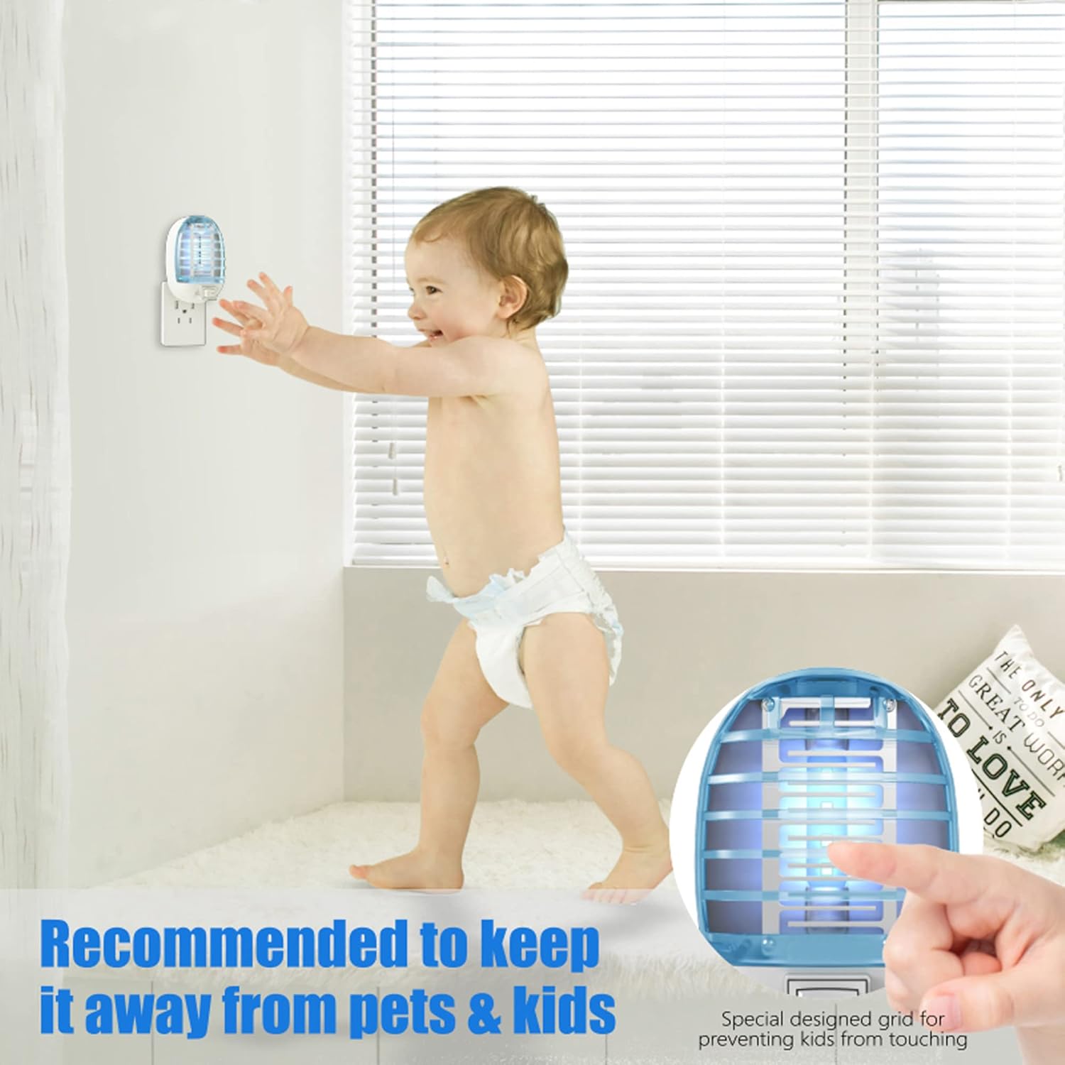 Exterminador de insectos para interiores, trampa electrónica para moscas, mata mosquitos con luces azules para sala de estar, hogar, cocina,